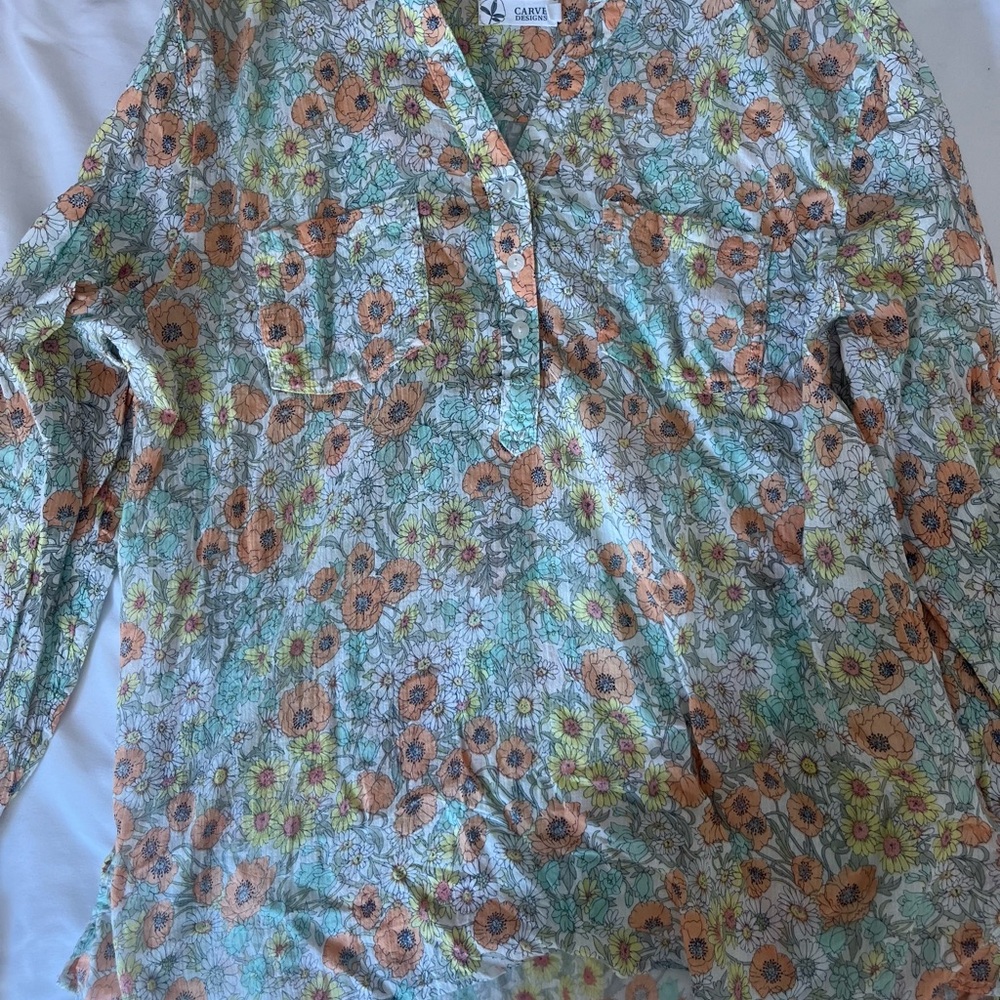 Floral Print Carve Denim Women's Top